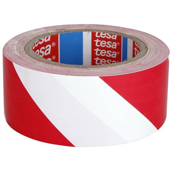 Varseltape Tesa 60760 rød/hvit, 33 m x 50 mm